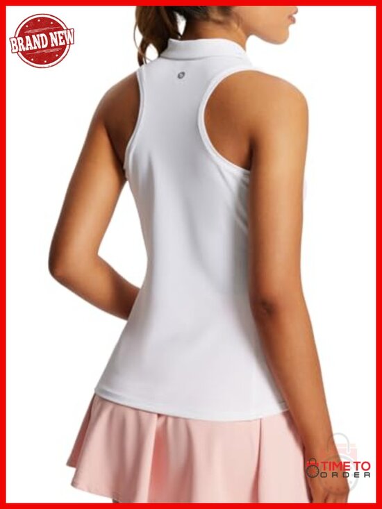 Tops - Sleeveless Racerback Tank Top with Zipper Collar Quick Dry UPF 50+ Golf Tennis